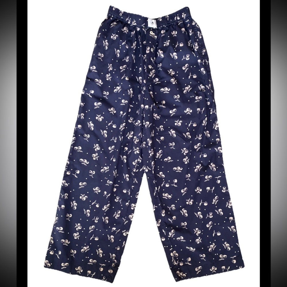 Anthropologie Wren Boxer Pants Navy Blue Cherry Print Size Small